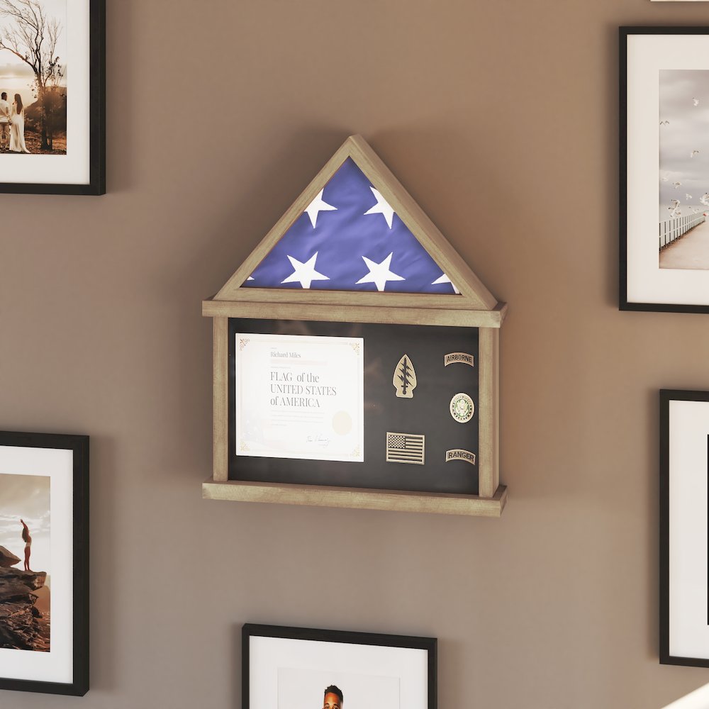 Solid Pine Wood Flag Shadow Box Fits 3x5 Folded Flag, Weathered Wood Finish. Picture 3