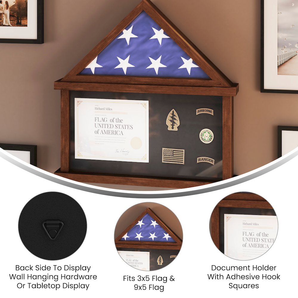 Solid Pine Wood Flag Shadow Box Fits 9x5 Folded Burial Flag, Dark Brown Finish. Picture 4