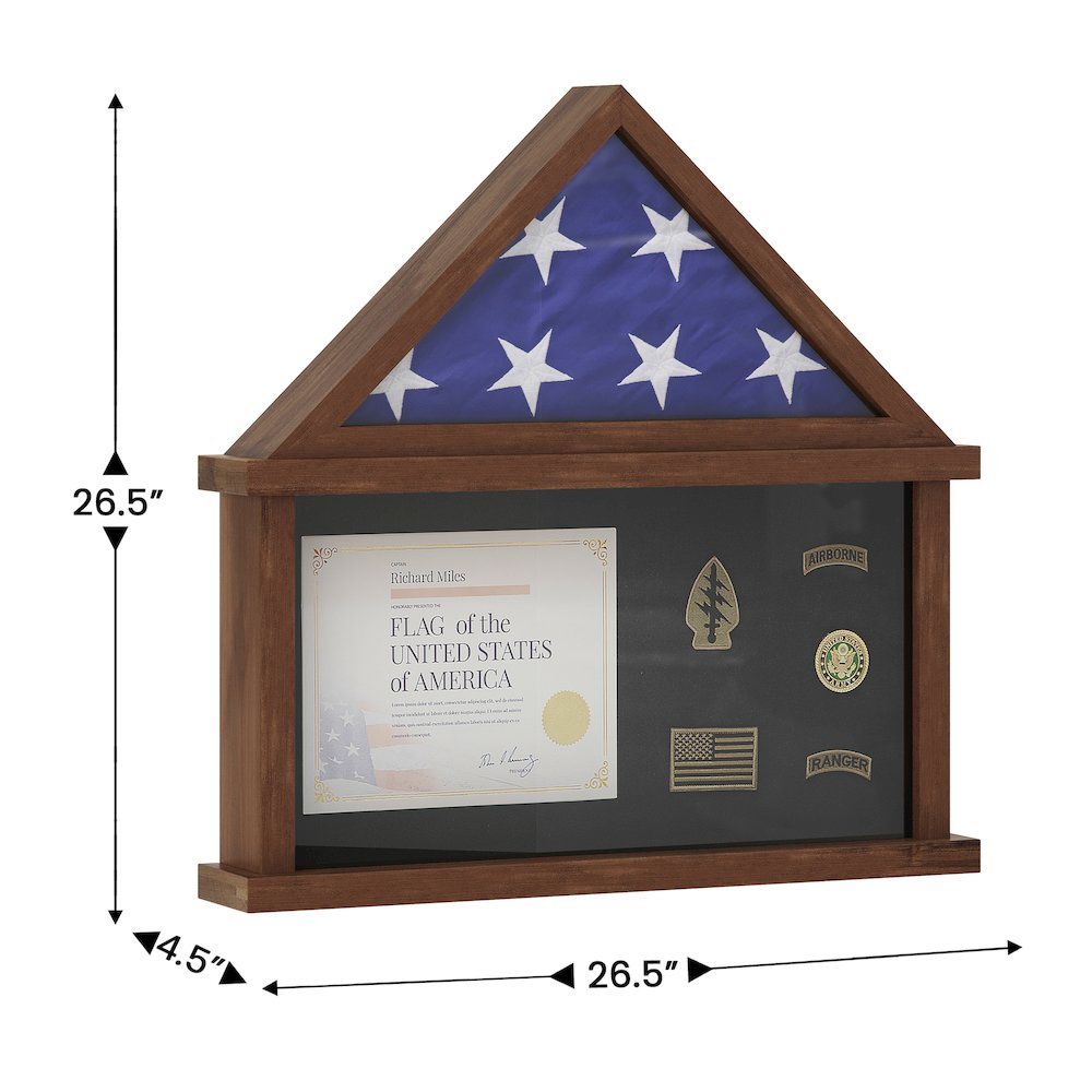 Solid Pine Wood Flag Shadow Box Fits 9x5 Folded Burial Flag, Dark Brown Finish. Picture 5