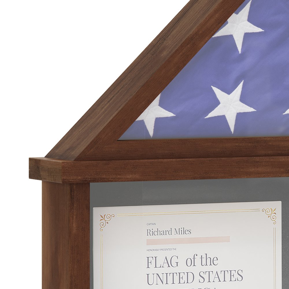 Solid Pine Wood Flag Shadow Box Fits 9x5 Folded Burial Flag, Dark Brown Finish. Picture 7