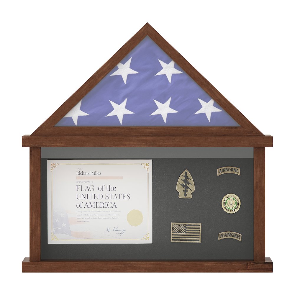 Solid Pine Wood Flag Shadow Box Fits 9x5 Folded Burial Flag, Dark Brown Finish. Picture 9