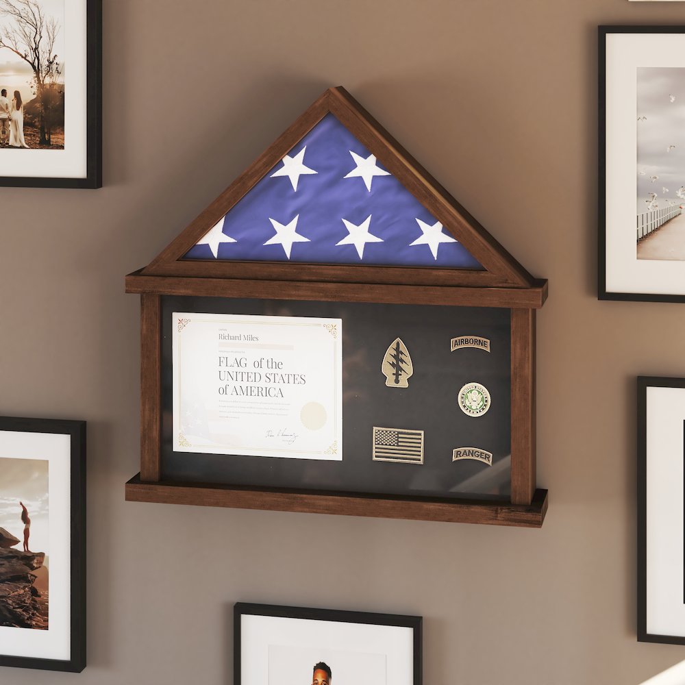 Solid Pine Wood Flag Shadow Box Fits 9x5 Folded Burial Flag, Dark Brown Finish. Picture 3