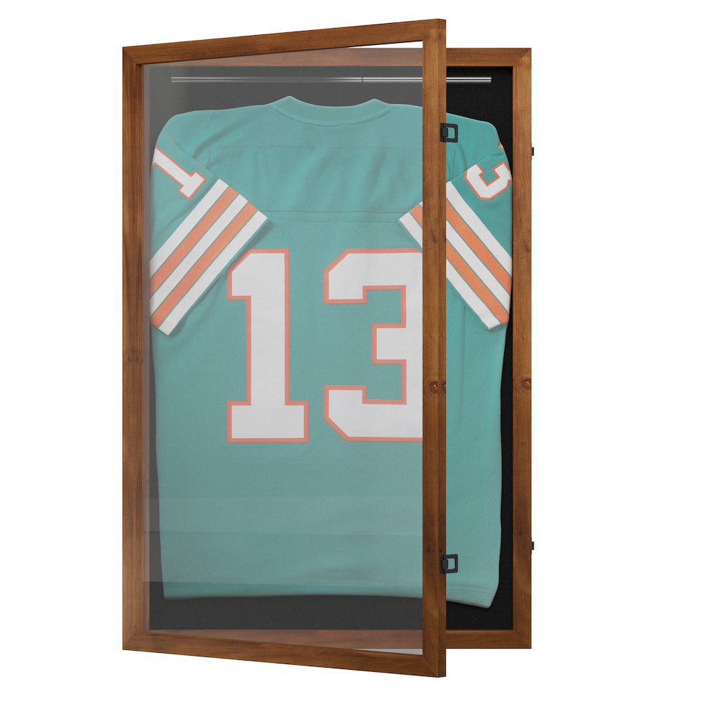 Contemporary 24 x 36 Lockable Jersey Display Case, Rustic Brown. Picture 1