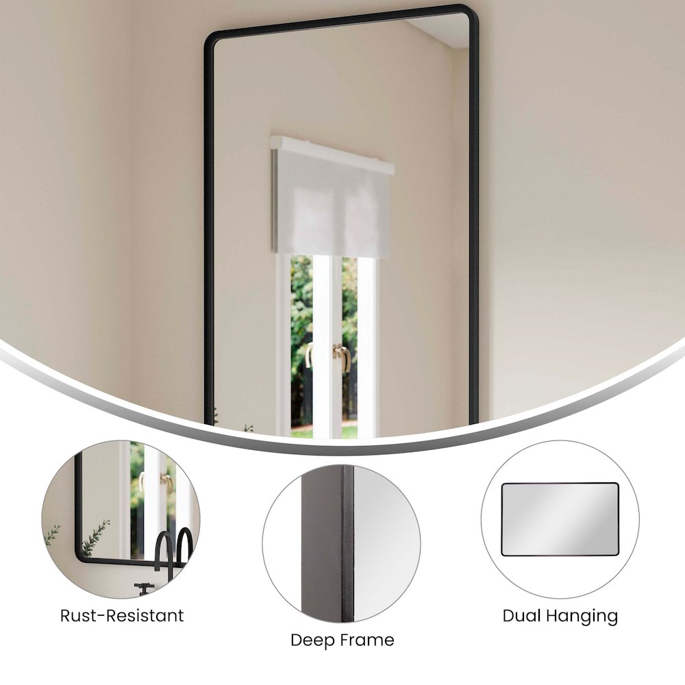 Ava 48" x 30" Metal Deep Framed Wall Mirror - Large Accent Mirror, Black. Picture 4