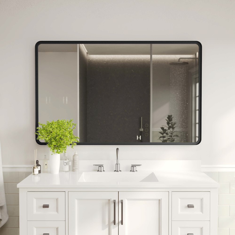 Ava 48" x 30" Metal Deep Framed Wall Mirror - Large Accent Mirror, Black. Picture 3