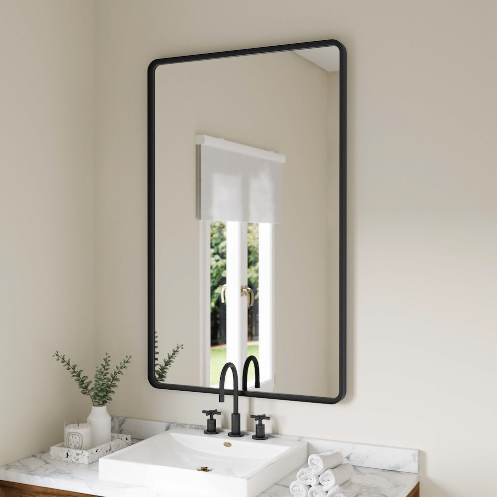 Ava 48" x 30" Metal Deep Framed Wall Mirror - Large Accent Mirror, Black. Picture 6