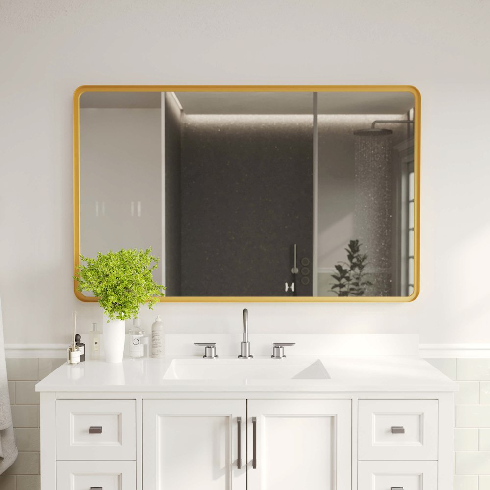 Ava 48" x 30" Metal Deep Framed Wall Mirror - Large Accent Mirror, Gold. Picture 3