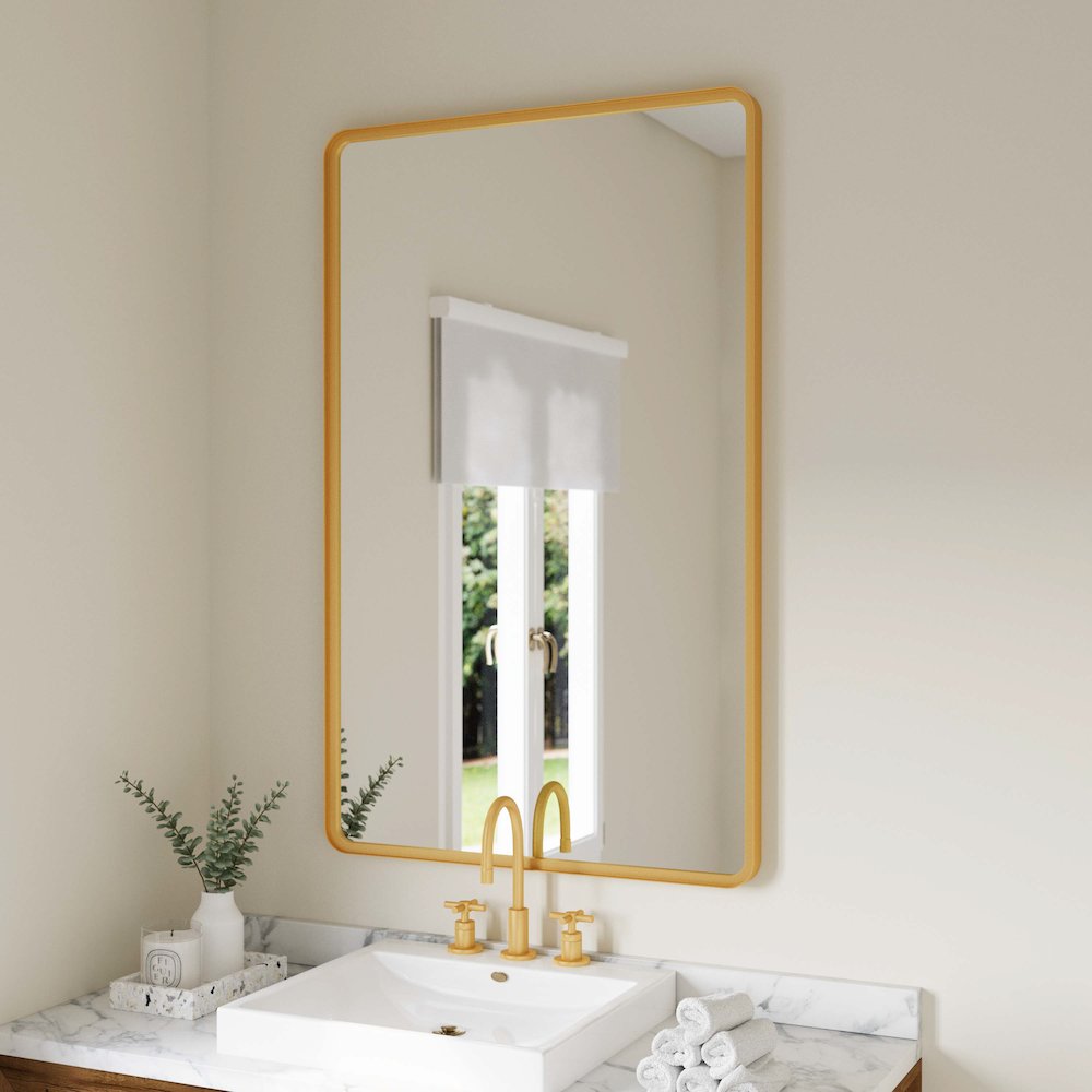 Ava 48" x 30" Metal Deep Framed Wall Mirror - Large Accent Mirror, Gold. Picture 6