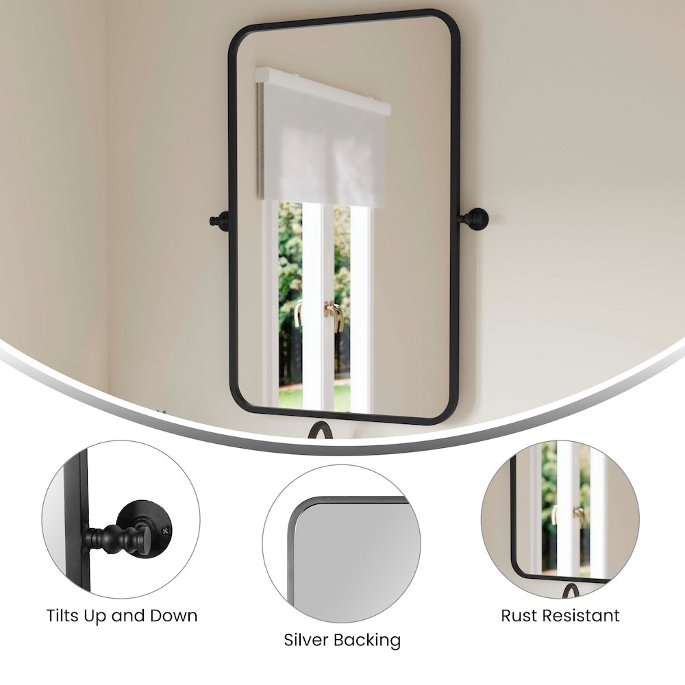 Finlay 35" x 27" Metal Pivot Wall Mirror - Large Accent Vanity Mirror, Black. Picture 4
