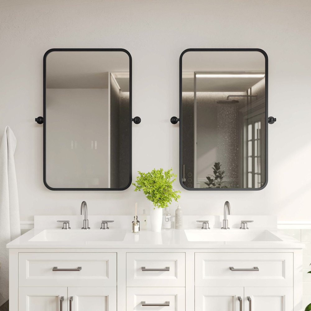 Finlay 35" x 27" Metal Pivot Wall Mirror - Large Accent Vanity Mirror, Black. Picture 3
