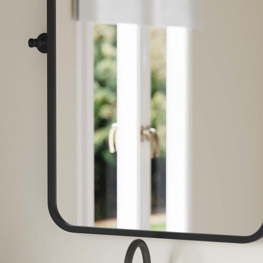 Finlay 35" x 27" Metal Pivot Wall Mirror - Large Accent Vanity Mirror, Black. Picture 7