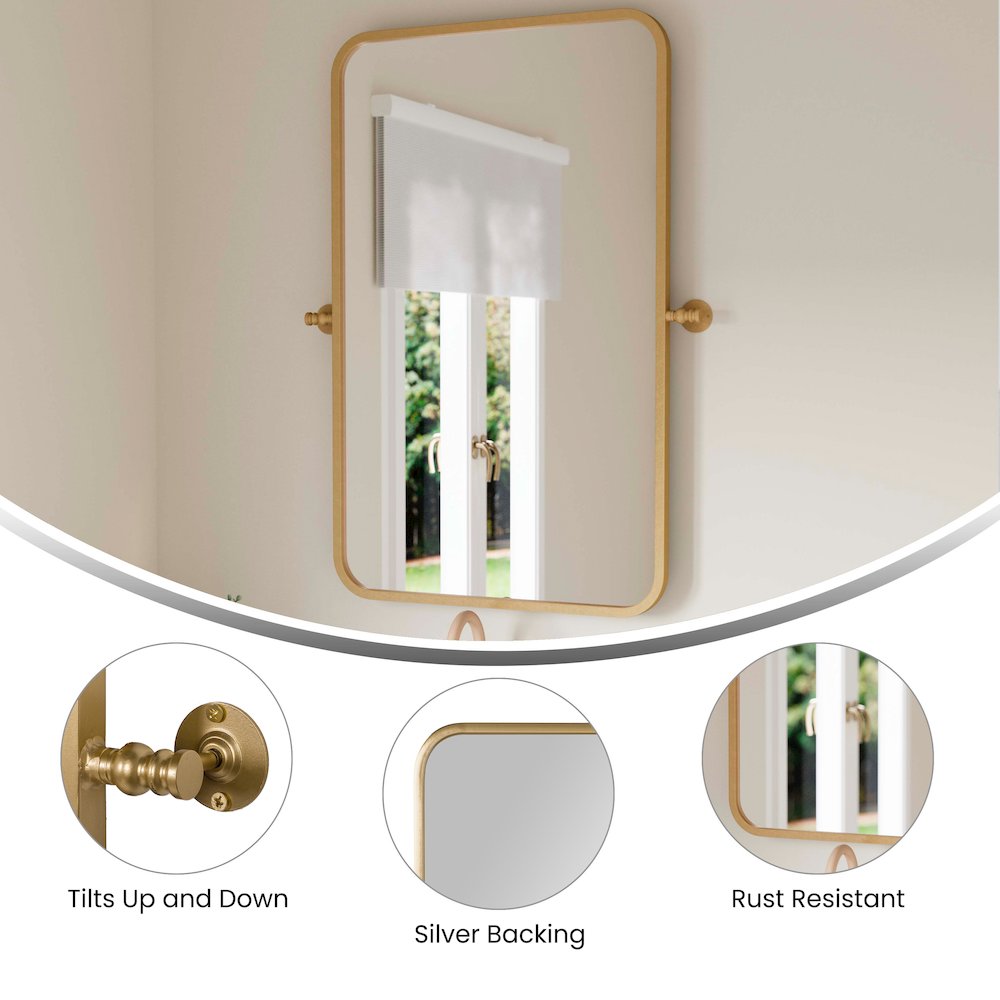 Finlay 35" x 27" Metal Pivot Wall Mirror - Large Accent Vanity Mirror, Gold. Picture 4