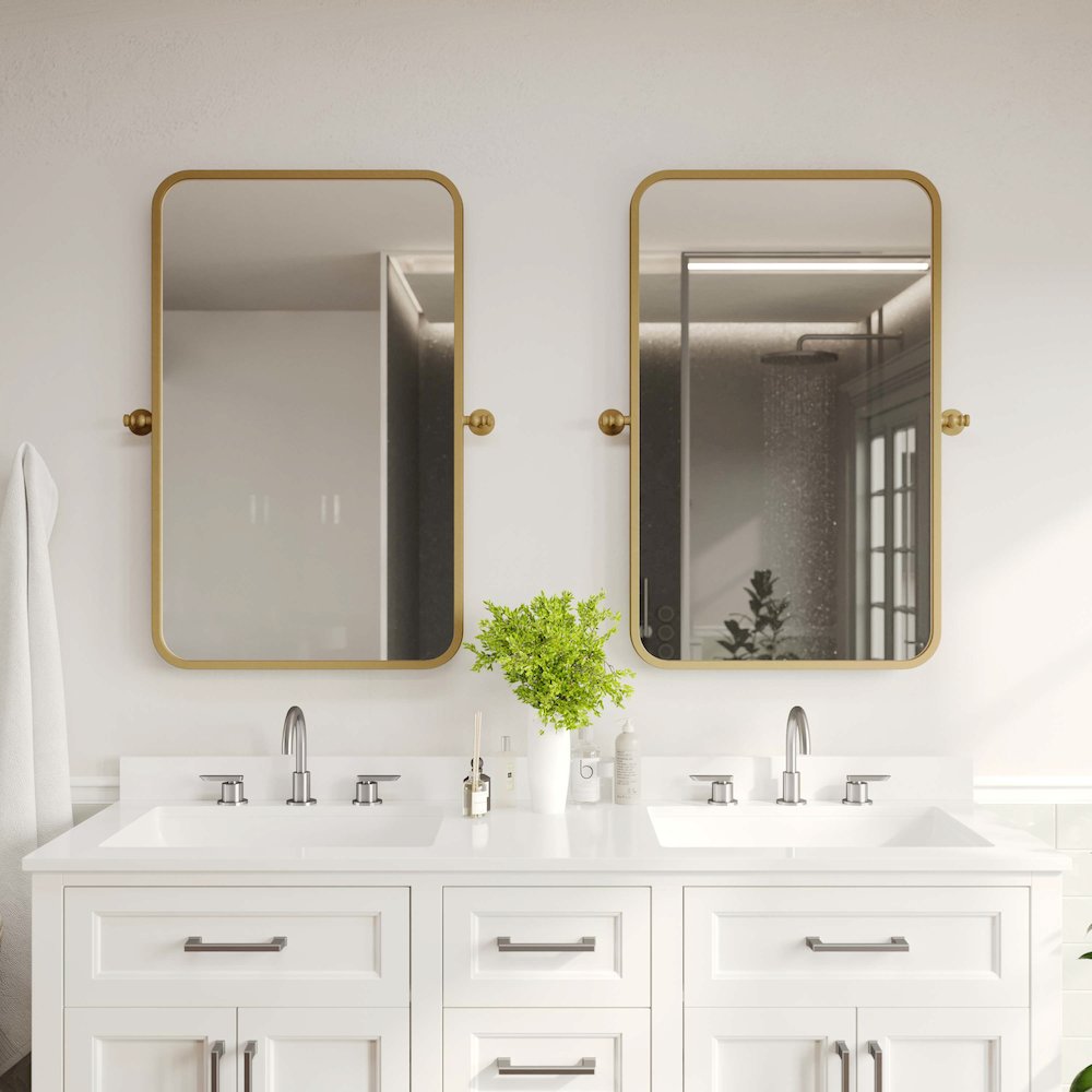 Finlay 35" x 27" Metal Pivot Wall Mirror - Large Accent Vanity Mirror, Gold. Picture 3