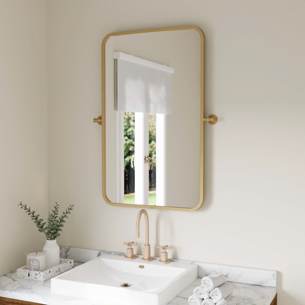 Finlay 35" x 27" Metal Pivot Wall Mirror - Large Accent Vanity Mirror, Gold. Picture 6