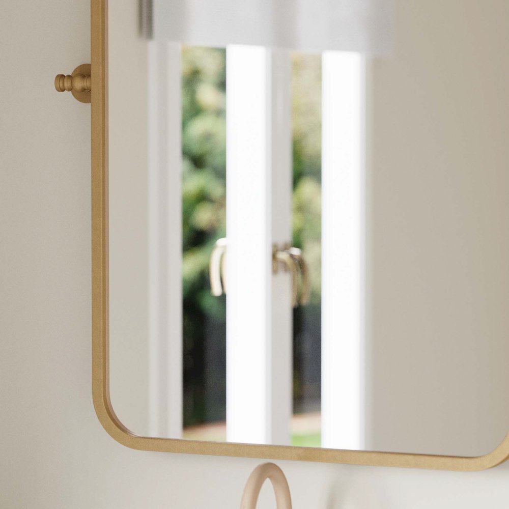 Finlay 35" x 27" Metal Pivot Wall Mirror - Large Accent Vanity Mirror, Gold. Picture 7