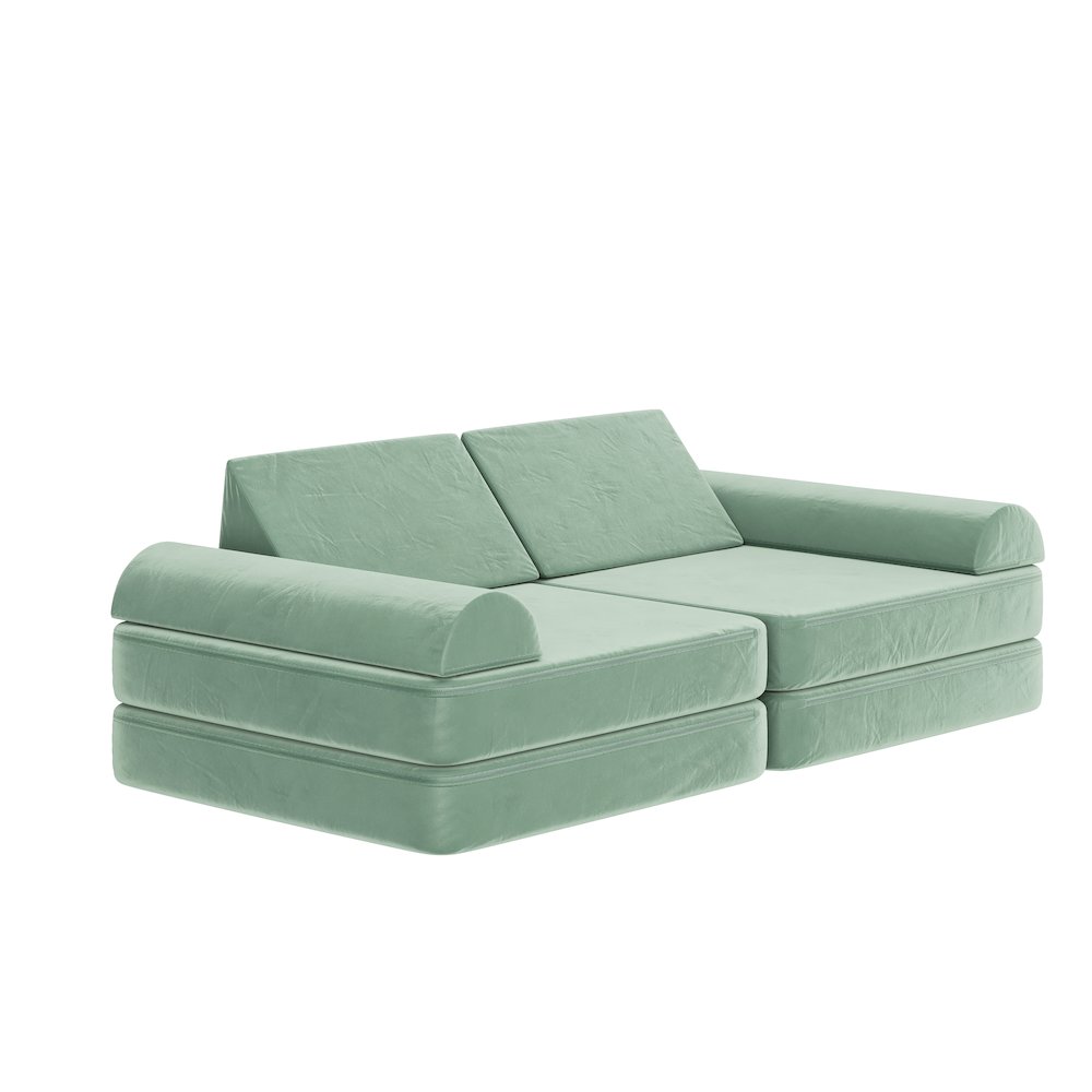 56" Modular Kids Play Couch with 6 Soft Foam Sectional Sofa Pieces in Sage. Picture 1