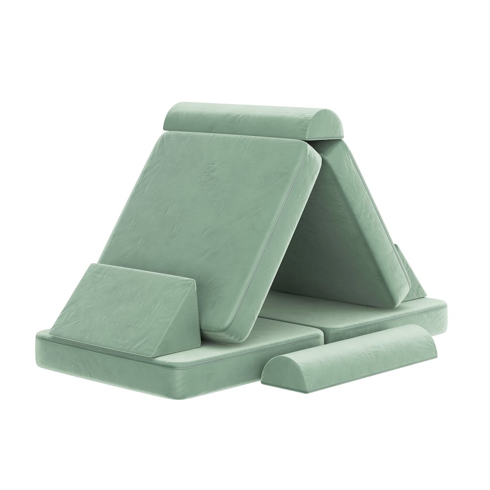 56" Modular Kids Play Couch with 6 Soft Foam Sectional Sofa Pieces in Sage. Picture 16