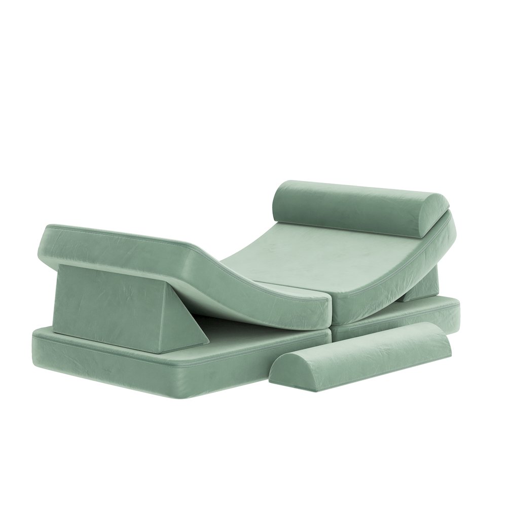56" Modular Kids Play Couch with 6 Soft Foam Sectional Sofa Pieces in Sage. Picture 18