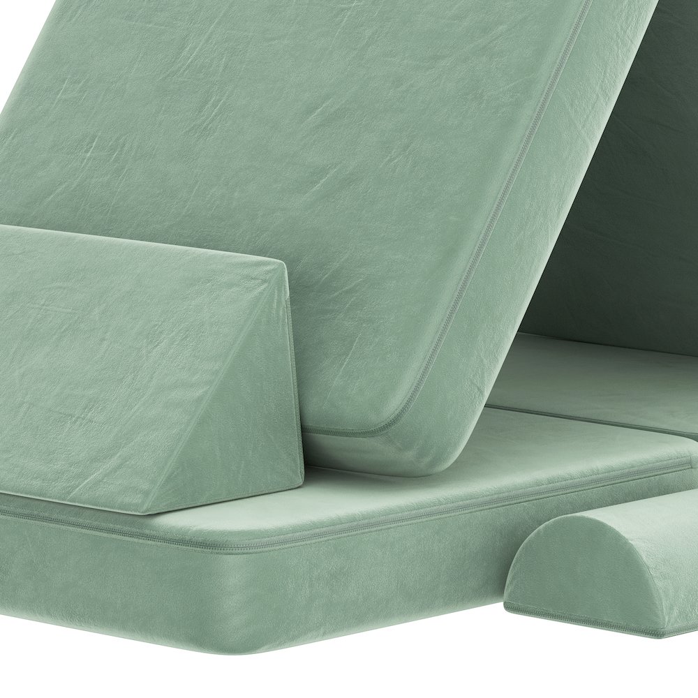 56" Modular Kids Play Couch with 6 Soft Foam Sectional Sofa Pieces in Sage. Picture 19