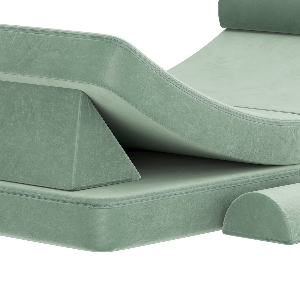 56" Modular Kids Play Couch with 6 Soft Foam Sectional Sofa Pieces in Sage. Picture 20