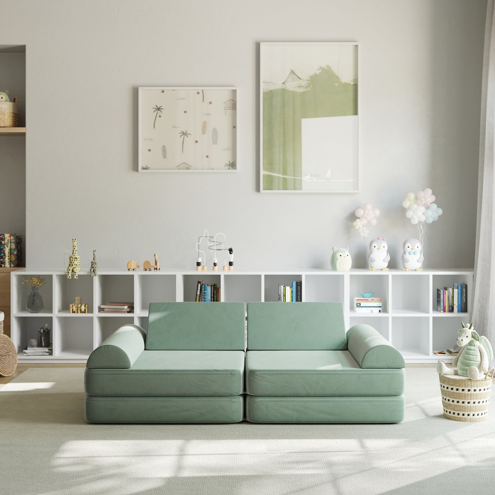 56" Modular Kids Play Couch with 6 Soft Foam Sectional Sofa Pieces in Sage. Picture 5