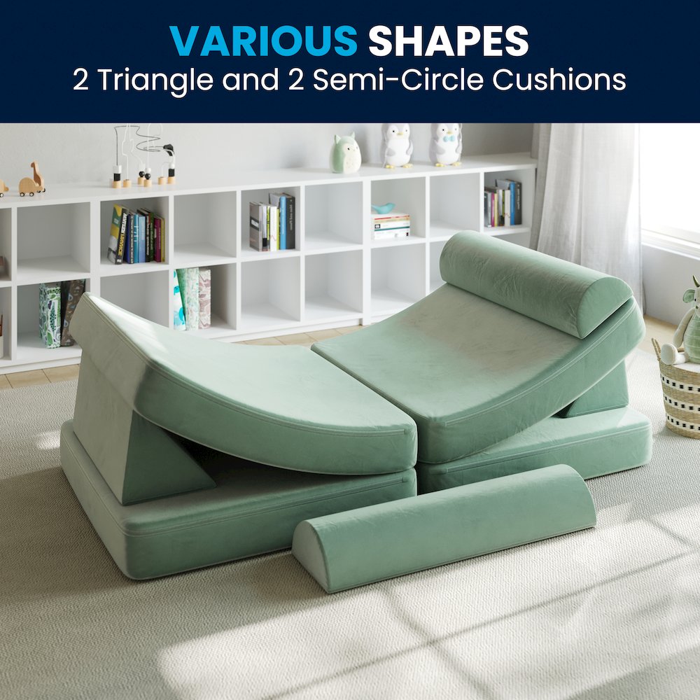 56" Modular Kids Play Couch with 6 Soft Foam Sectional Sofa Pieces in Sage. Picture 14