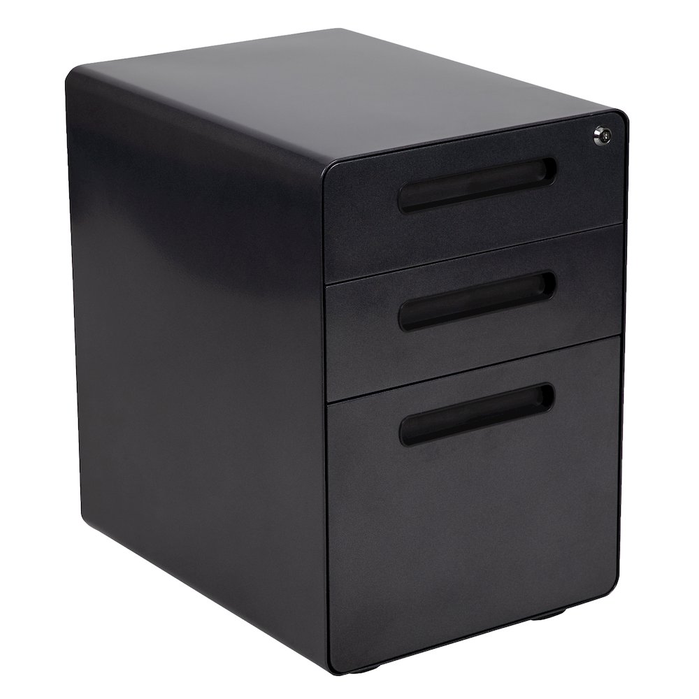 3-Drawer Mobile Locking Filing Cabinet with Anti-Tilt Mechanism, Black. Picture 1