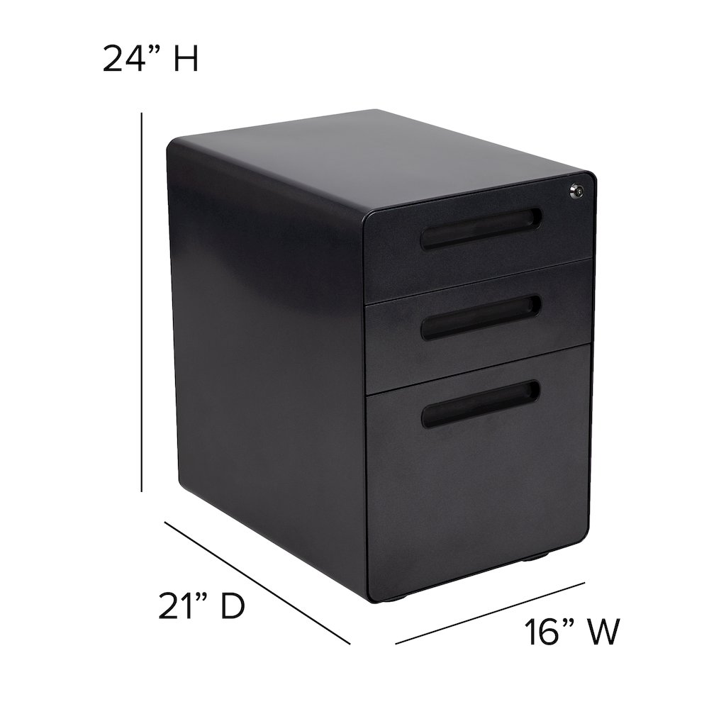 3-Drawer Mobile Locking Filing Cabinet with Anti-Tilt Mechanism, Black. Picture 6