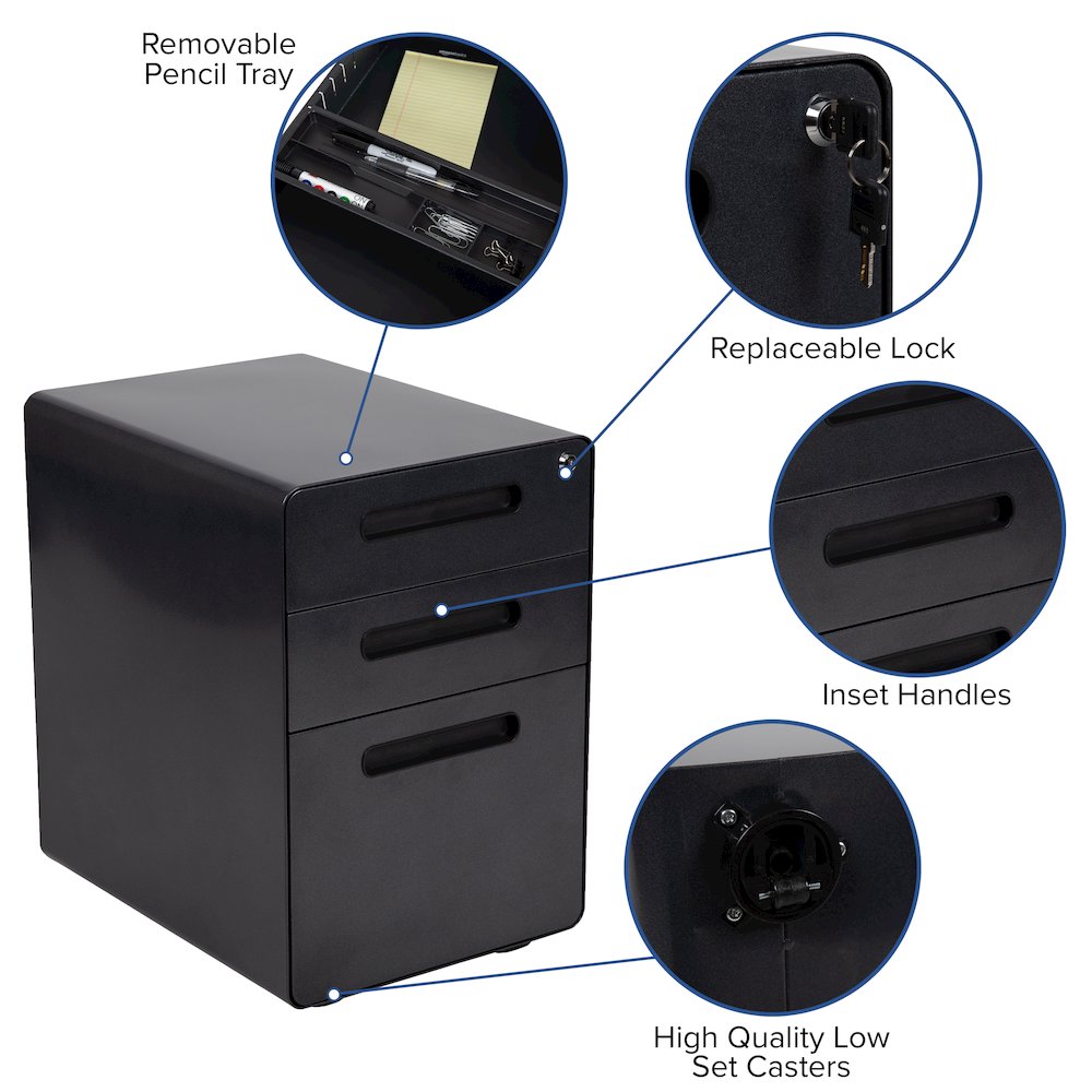 3-Drawer Mobile Locking Filing Cabinet with Anti-Tilt Mechanism, Black. Picture 5