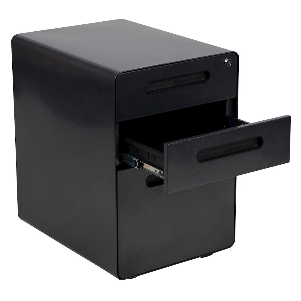 3-Drawer Mobile Locking Filing Cabinet with Anti-Tilt Mechanism, Black. Picture 8