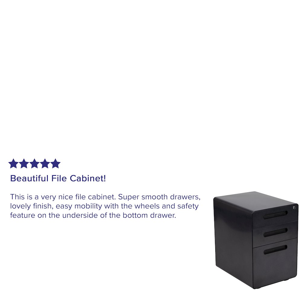 3-Drawer Mobile Locking Filing Cabinet with Anti-Tilt Mechanism, Black. Picture 4