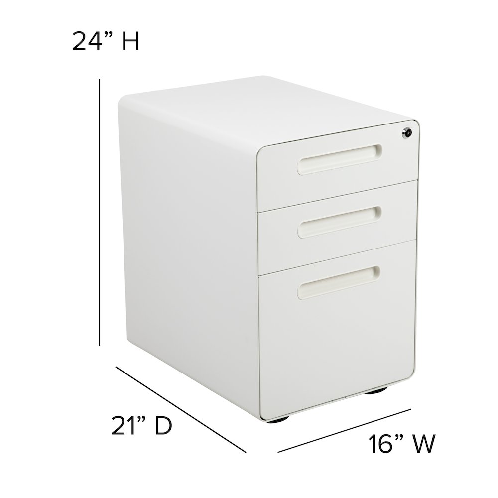 3-Drawer Mobile Locking Filing Cabinet with Anti-Tilt Mechanism, White. Picture 6