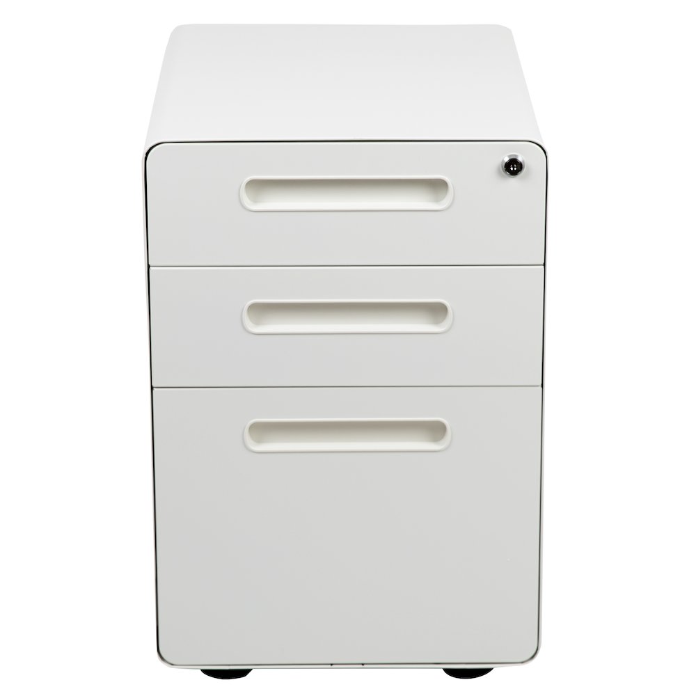 3-Drawer Mobile Locking Filing Cabinet with Anti-Tilt Mechanism, White. Picture 10