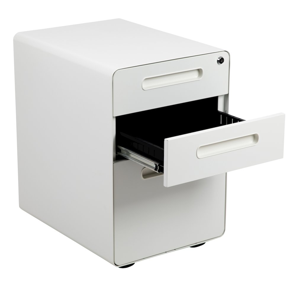 3-Drawer Mobile Locking Filing Cabinet with Anti-Tilt Mechanism, White. Picture 8