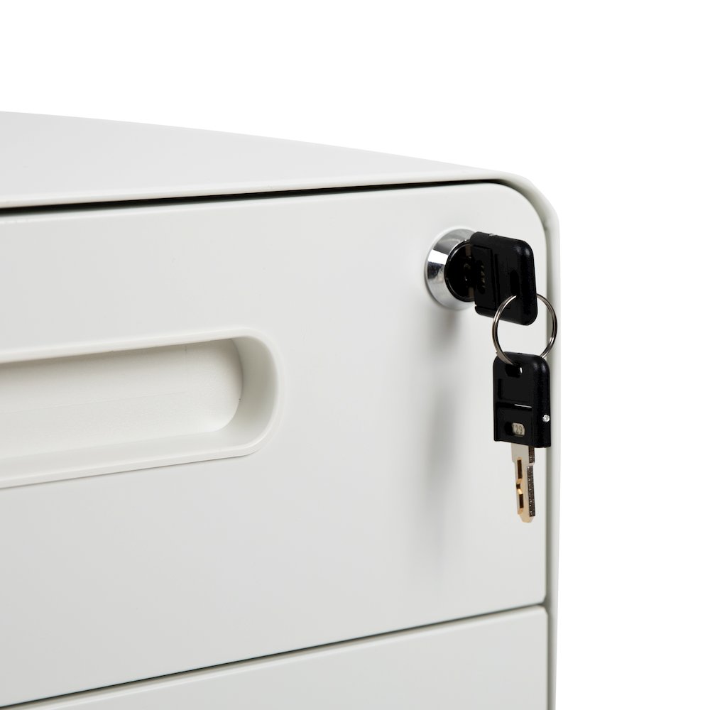 3-Drawer Mobile Locking Filing Cabinet with Anti-Tilt Mechanism, White. Picture 13