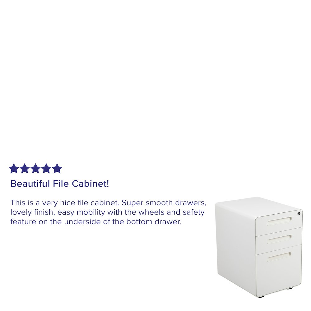 3-Drawer Mobile Locking Filing Cabinet with Anti-Tilt Mechanism, White. Picture 4