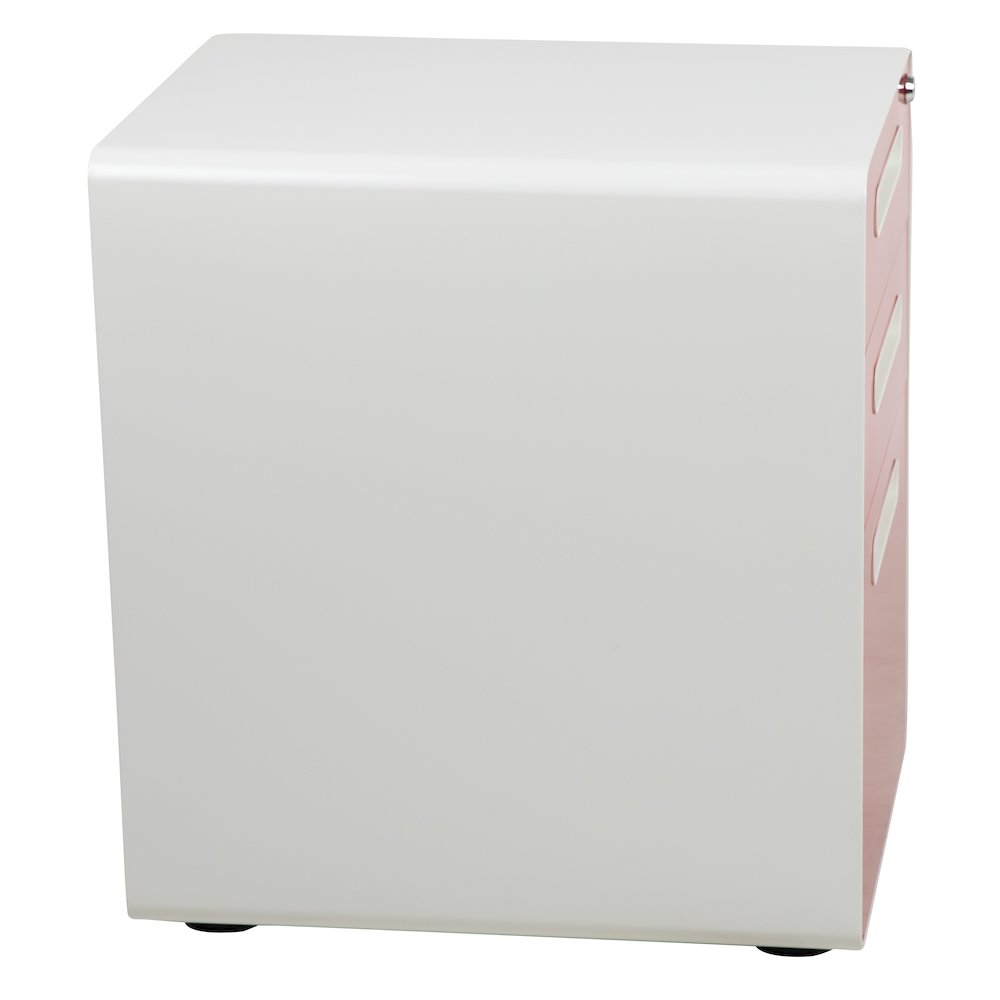 3-Drawer Mobile Locking Filing Cabinet, White with Red Faceplate. Picture 9