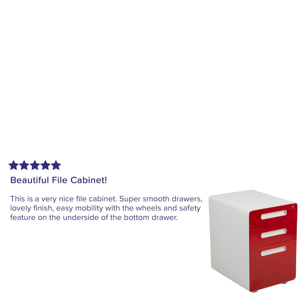 3-Drawer Mobile Locking Filing Cabinet, White with Red Faceplate. Picture 4