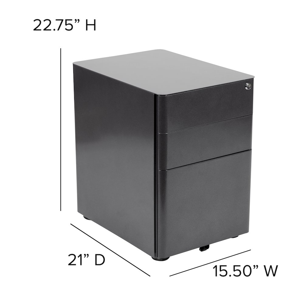 3-Drawer Mobile Locking Filing Cabinet with Anti-Tilt Mechanism, Black. Picture 6