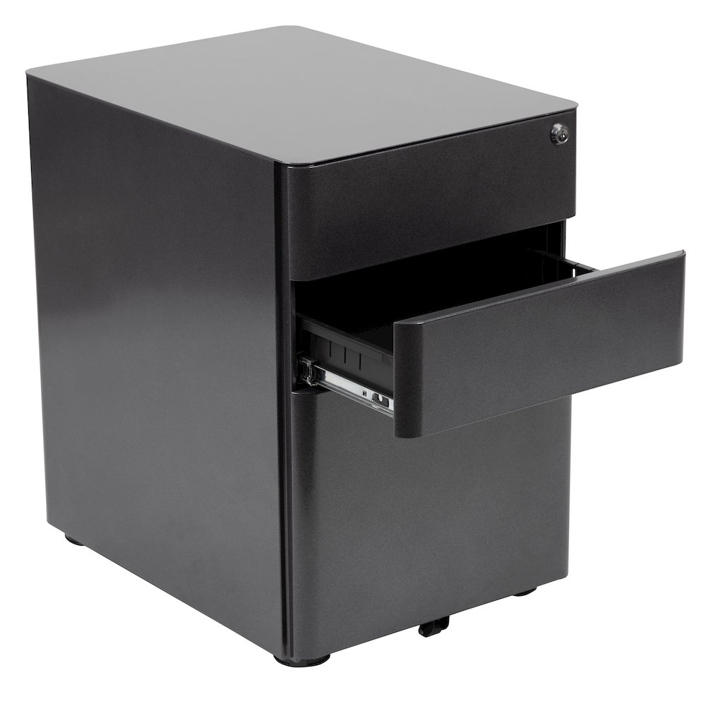 3-Drawer Mobile Locking Filing Cabinet with Anti-Tilt Mechanism, Black. Picture 8