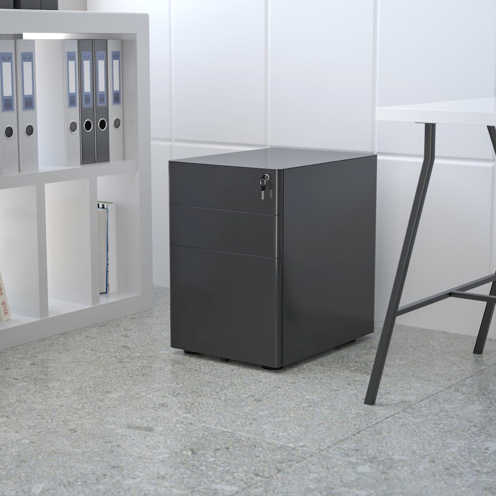 3-Drawer Mobile Locking Filing Cabinet with Anti-Tilt Mechanism, Black. Picture 2