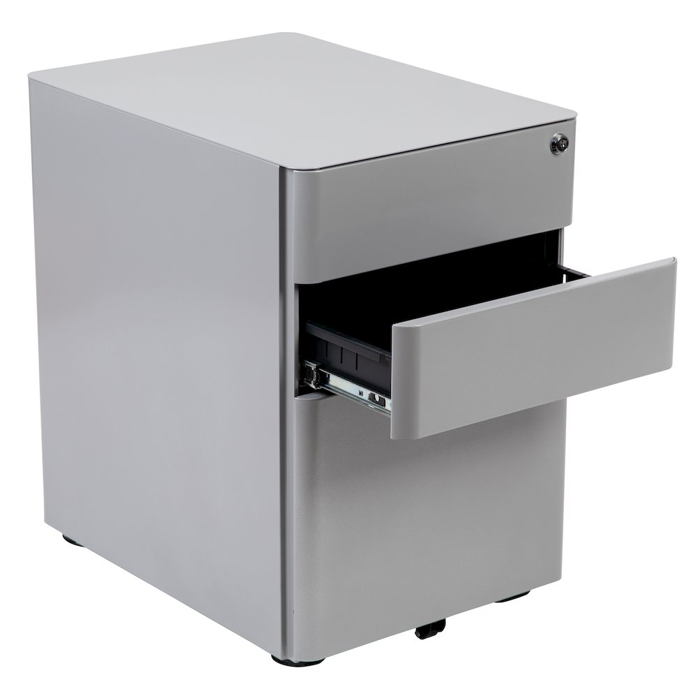 3-Drawer Mobile Locking Filing Cabinet with Anti-Tilt Mechanism, Gray. Picture 8