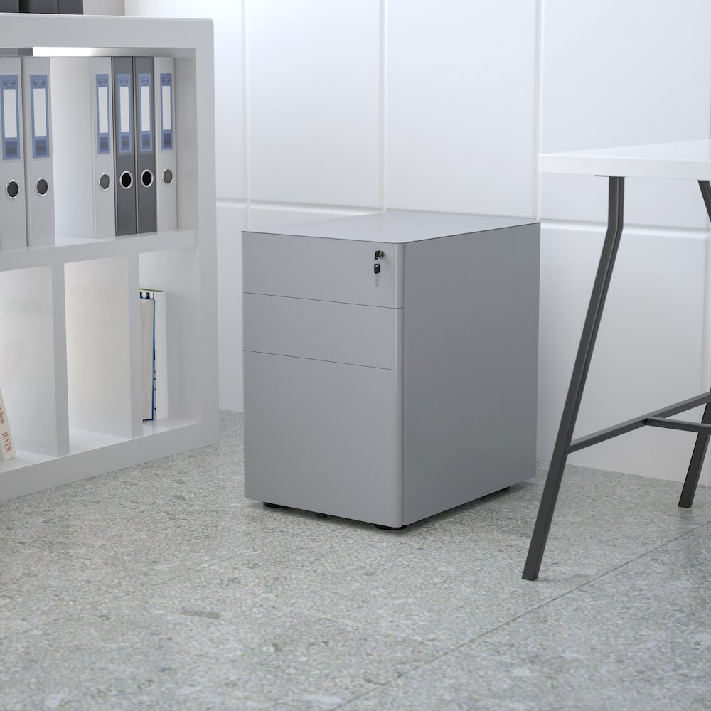 3-Drawer Mobile Locking Filing Cabinet with Anti-Tilt Mechanism, Gray. Picture 2