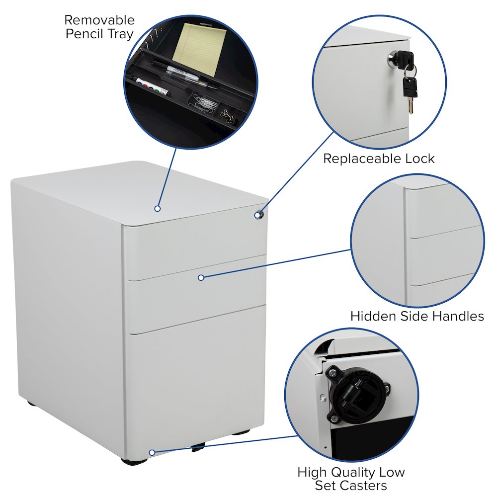 3-Drawer Mobile Locking Filing Cabinet with Anti-Tilt Mechanism, White. Picture 5