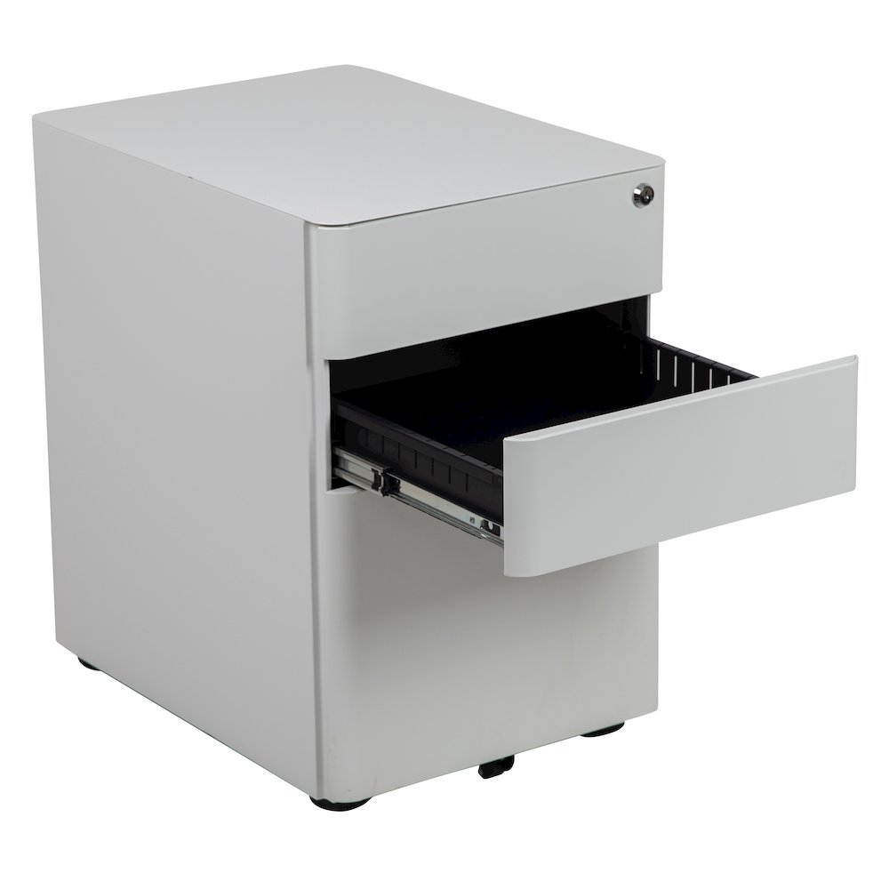 3-Drawer Mobile Locking Filing Cabinet with Anti-Tilt Mechanism, White. Picture 8