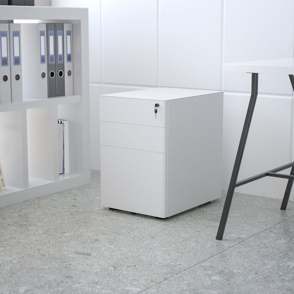 3-Drawer Mobile Locking Filing Cabinet with Anti-Tilt Mechanism, White. Picture 2