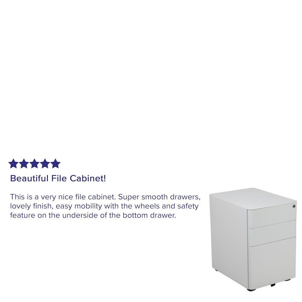 3-Drawer Mobile Locking Filing Cabinet with Anti-Tilt Mechanism, White. Picture 4