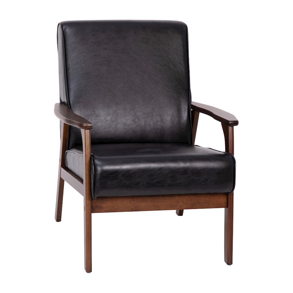Upholstered Arm Chair with Walnut Finished Wooden Frame and Arms in Black. Picture 1