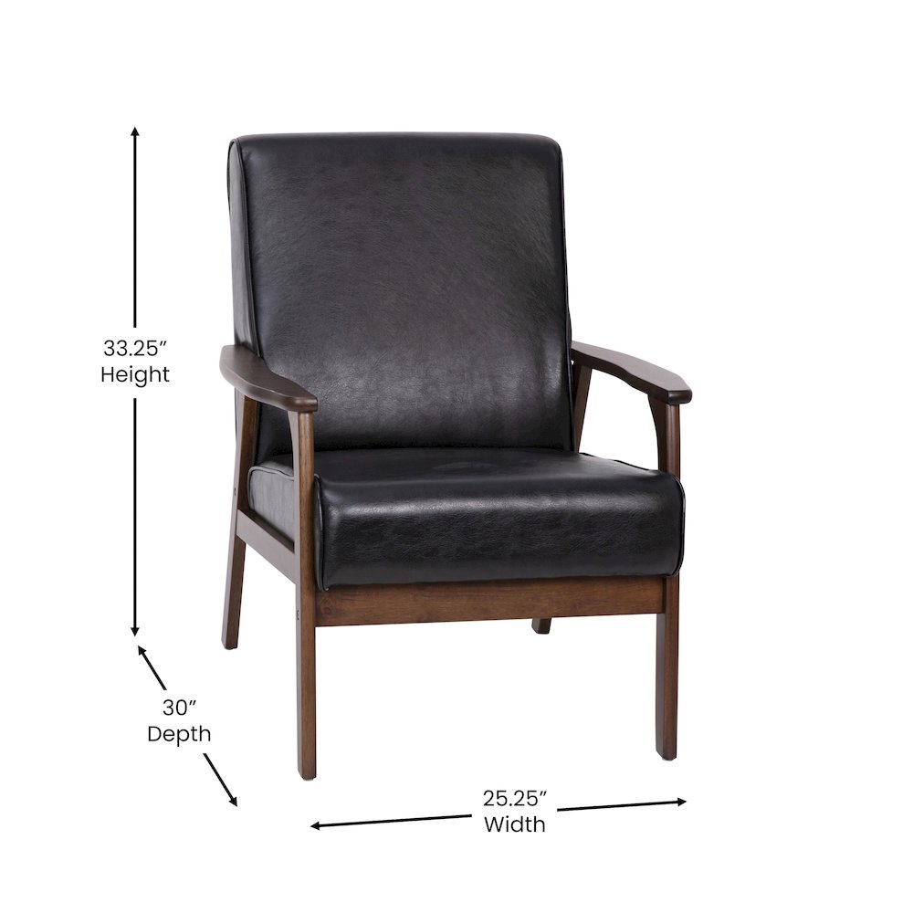Upholstered Arm Chair with Walnut Finished Wooden Frame and Arms in Black. Picture 5