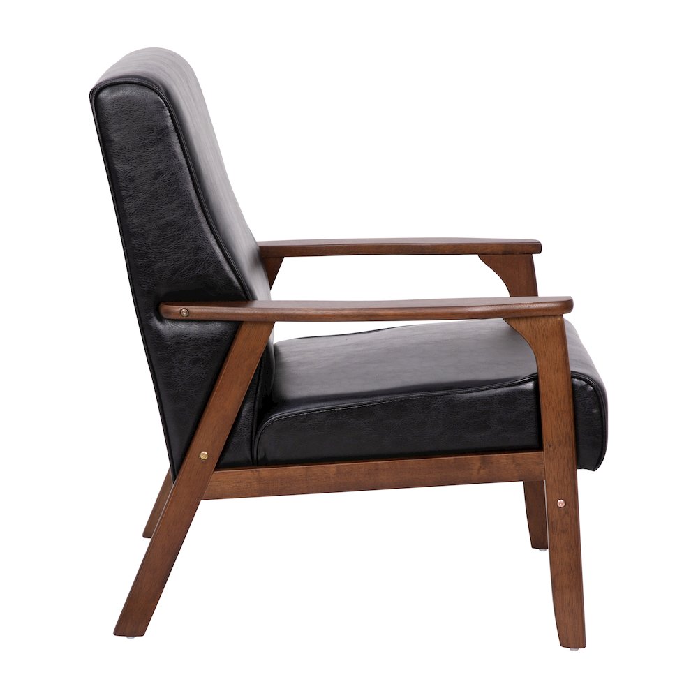 Upholstered Arm Chair with Walnut Finished Wooden Frame and Arms in Black. Picture 10